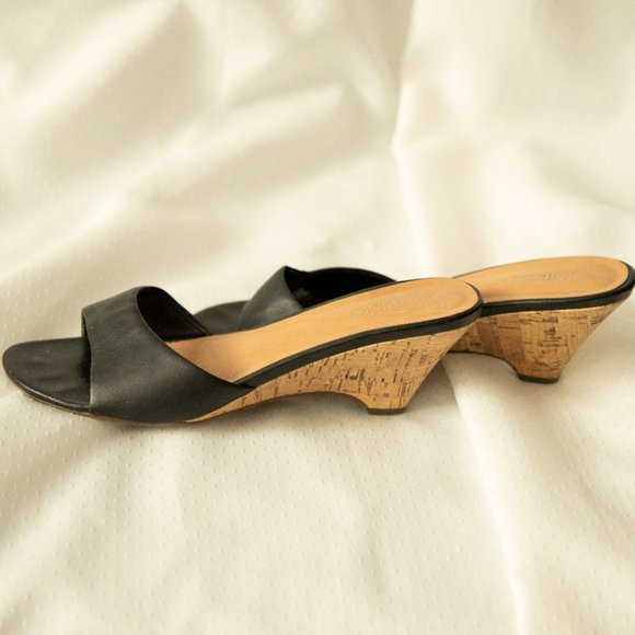 Black leather wedge sandals - Picture 4 of 6